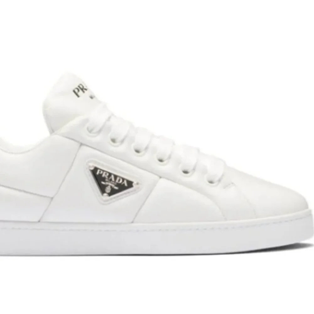Prada Triangle Logo Padded Sneakers White Leather New - Picture 3 of 16